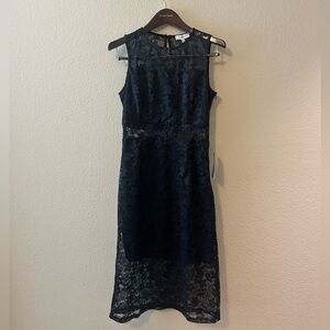 Nordstrom NSR Black Lace Overlay Dress with floral detail size small NWT